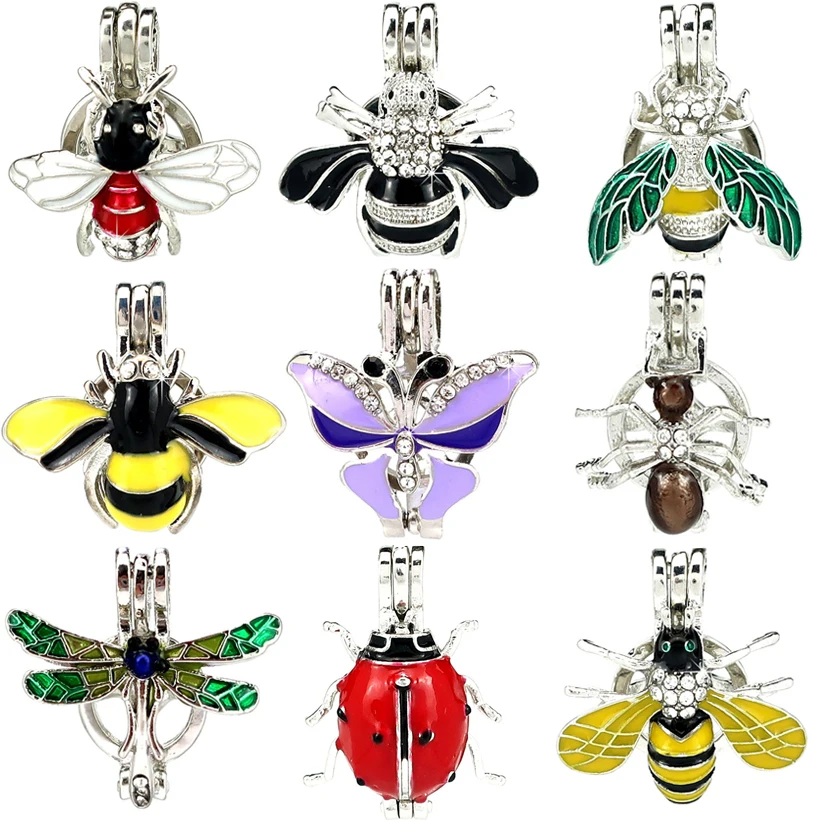 Colors Enamel Insect Rhinestone Spider Beads Cage Perfume Essential Oil Diffuser Pearl Locket Pendant | Украшения и аксессуары