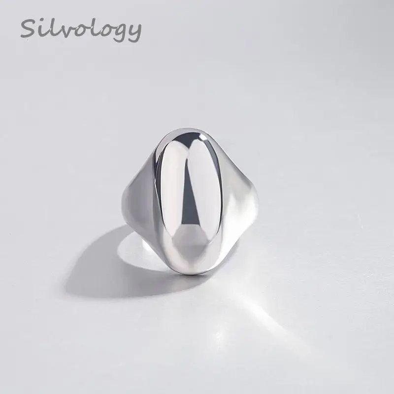 

Silvology 925 Sterling Silver Curved Surface Wide Rings Glossy Geometric Fashionable Rings For Women 2019 Luxurious Jewelry Gift