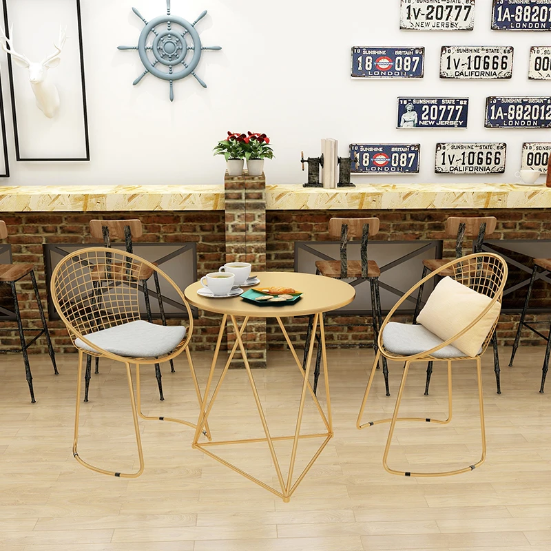Metal steel Leisure Chair iron wire chair hollow back gold dining Coffee Metal Bar chairs Set Tea Table Living Room Furniture