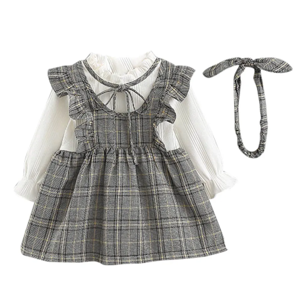 

Toddler Kid Girls Baby Dress Long Sleeve Stripe Bow Party Princess Dress+Headbands Set Baby Dresses Girl Sukienka Niemowleca