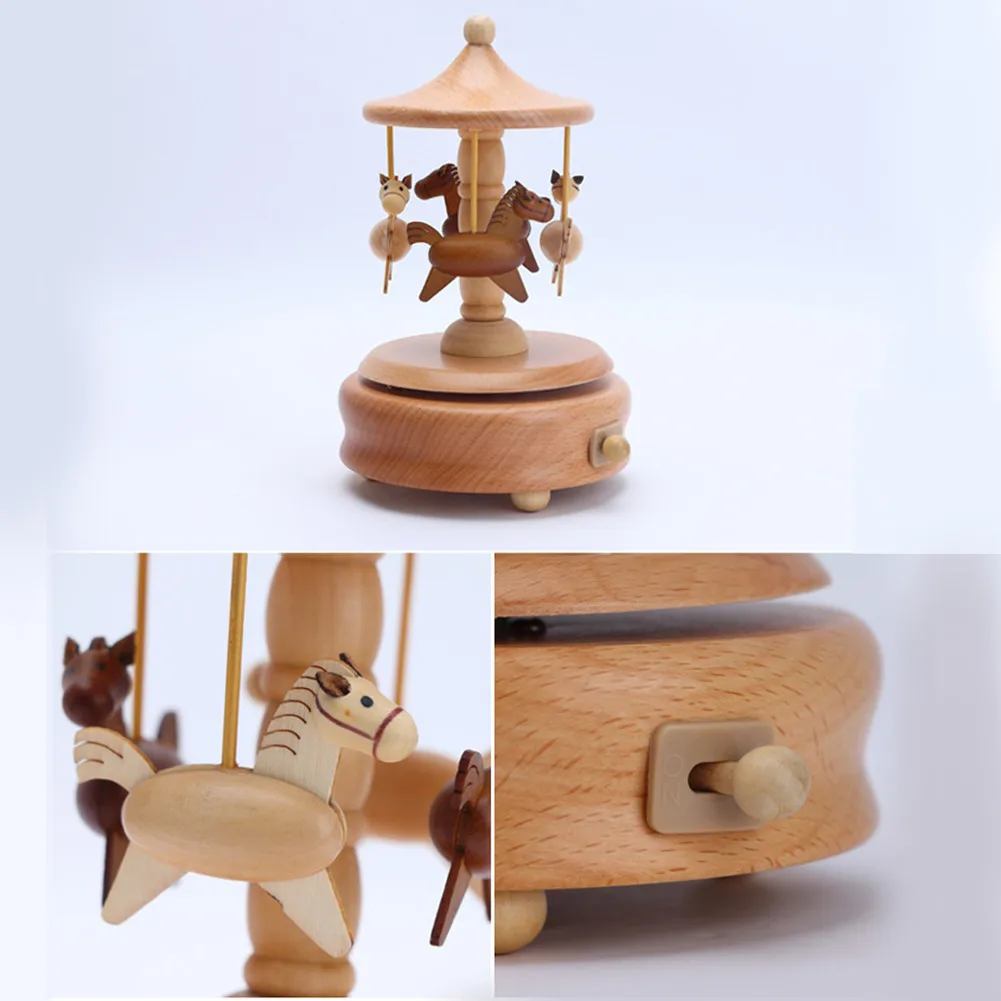 Каваи Zakka карусель музыкальные коробки деревянная музыкальная шкатулка изделия из дерева ретро подарок на день рождения винтажные аксессуары для украшения дома