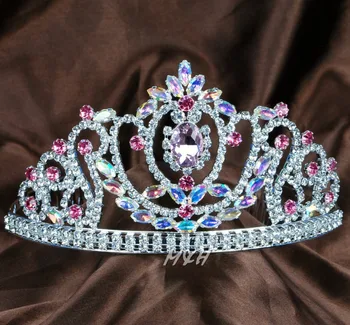 

Elegant Brides Tiara w/ Hair Combs Pink Rhinestones Crystal Princess Crown Bridal Diadem Pageant Prom Party Costumes Art Deco