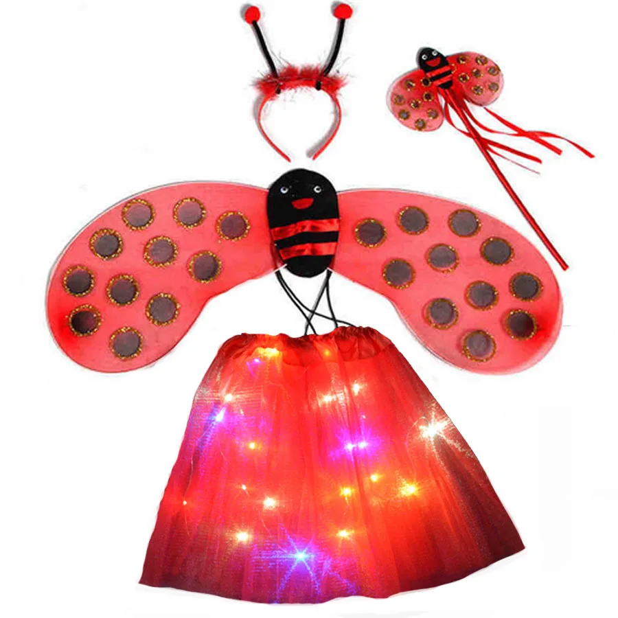 10set Girl Children Bee Ladybird Cosplay costume Headband Wands LED Light Tutu Skirt Party Birthday Gift Dance Glow Show | Тематическая
