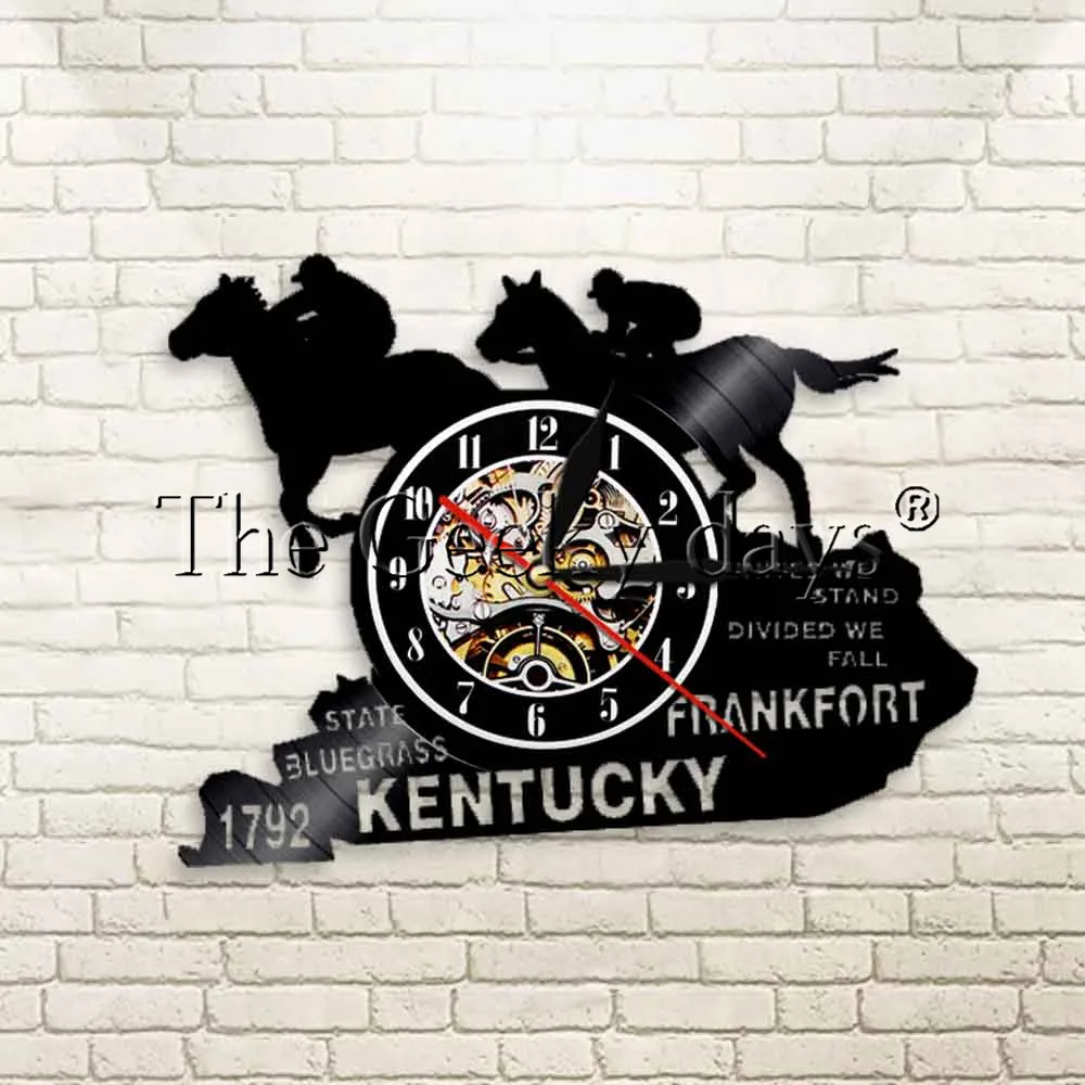 1 قطعة كنتاكي الدولة رمز ساعة حائط كنتاكي الفن مسجل فينيل LP ساعة كنتاكي الحصان سباق شعار الحديثة جدار الفن