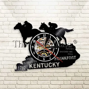

1Piece Kentucky State Symbol Wall Clock Kentucky Art Vinyl Record LP Clock Kentucky Horse Racing Emblem Modern Wall Art