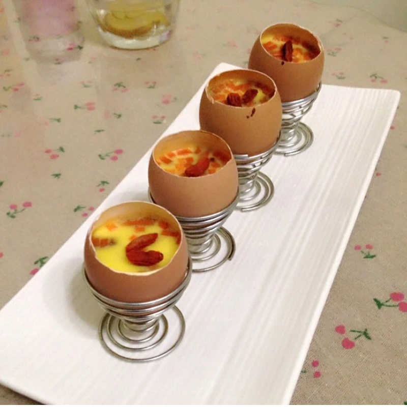 

Stainelss Steel Spring Wire Tray Egg Cup Boiled Eggs Holder Stand Storage Metal Egg Cup Spiral Spring Holder Kitchen Breakfast