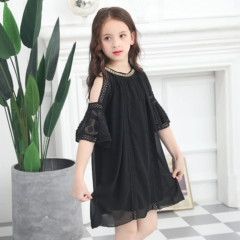 Vestidos de chifón negros con hombros descubiertos de verano 2019 para niñas 8 10 12 a 16 años informales para niños vestido Niñas Ropa 8A1D|Vestidos| - AliExpress