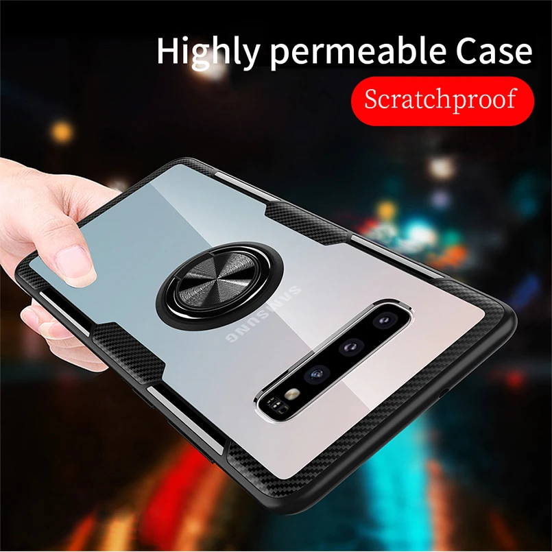 Magnetic Ring Bracket Case For Samsung S10 S9 S8 Metal Rotating Finger Soft TPU Clear Cover A7 2018 Note 8 9 |
