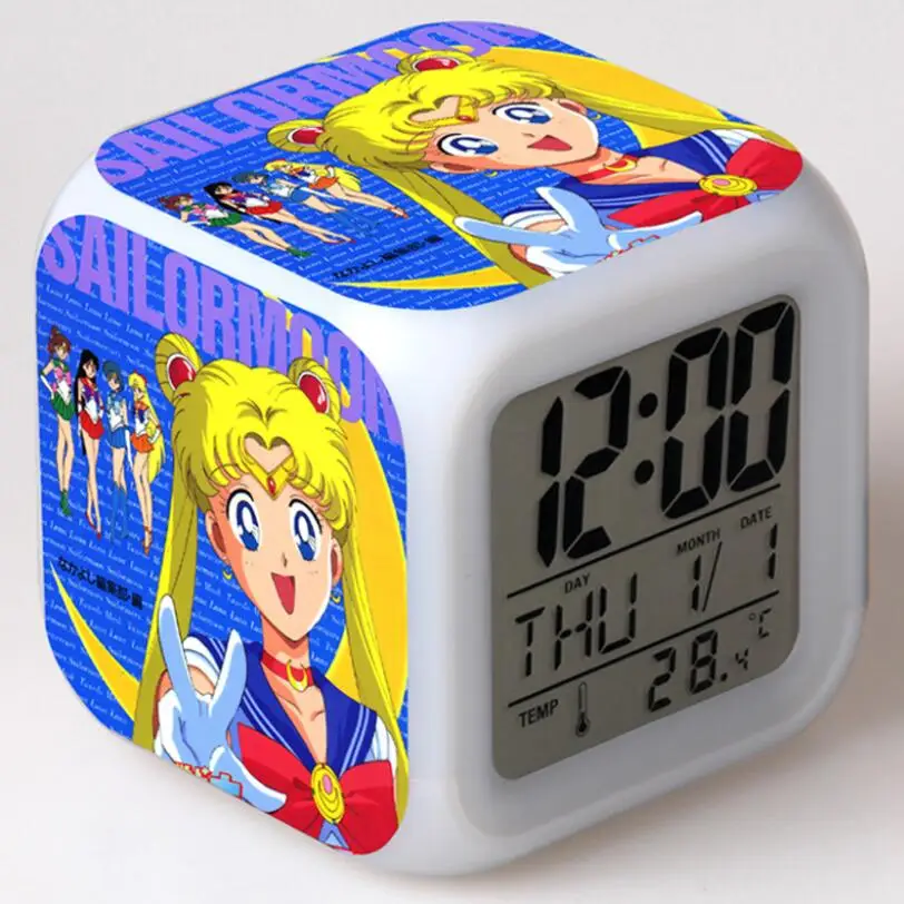 

Sailor Moon Action Figures LED 7 Colors Change Touch Light Alarm Desk Watch Boys Girls Toys #3843