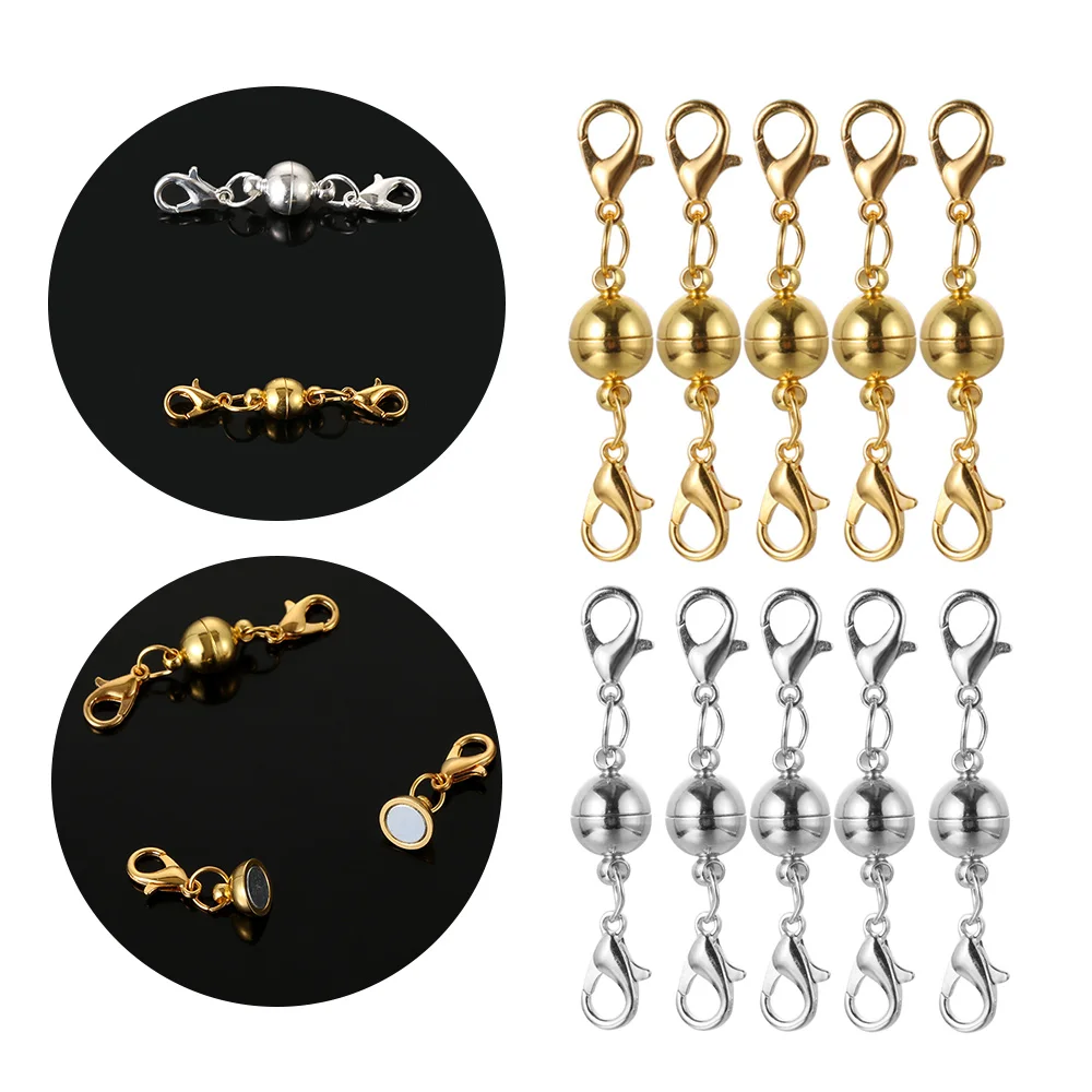 

5/10/Pcs/Set Gold Silver Necklace Bracelet Connector Hook Round Ball Magnetic Clasps Buckle Metal Silver DIY Jewelry Accessories