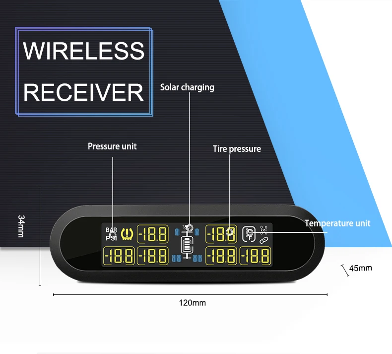 CARCHET T650 Солнечная энергия TPMS бизнес RV семья путешествия трейлер Беспроводная система контроля давления в шинах TPMS черный