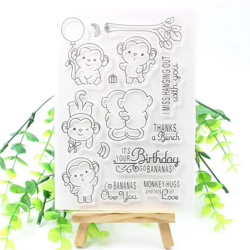 

KSCRAFT Monkey Hugs Transparent Clear Silicone Stamps for DIY Scrapbooking/Card Making/Kids Crafts Fun Decoration Supplies 392