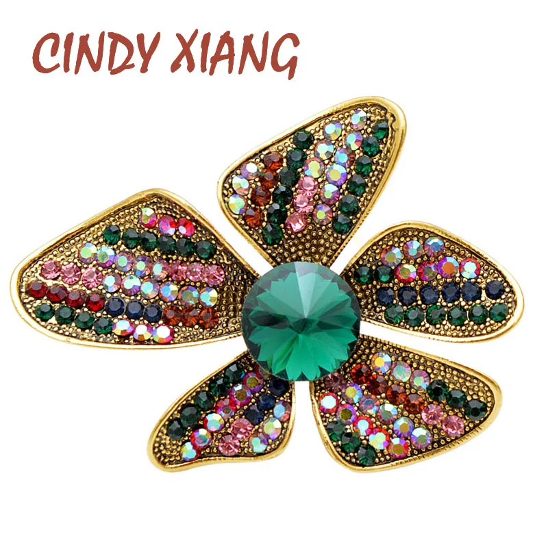 

CINDY XIANG Multi-color Rhinestone Fower Brooches For Women Elegant Fashion Vintage Brooch Pin Wedding Accessories High Quality