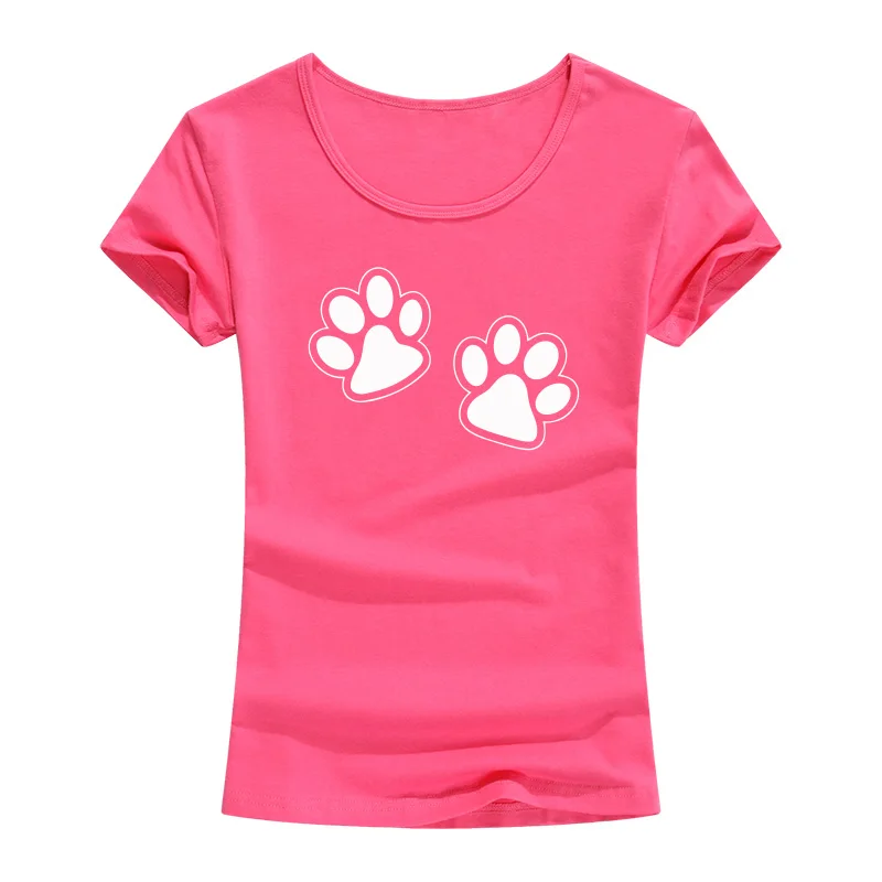 Women Summer Cotton T-shirt Animal Footprint Printed Christmas Short Sleeve T-shirt Kawaii Girl