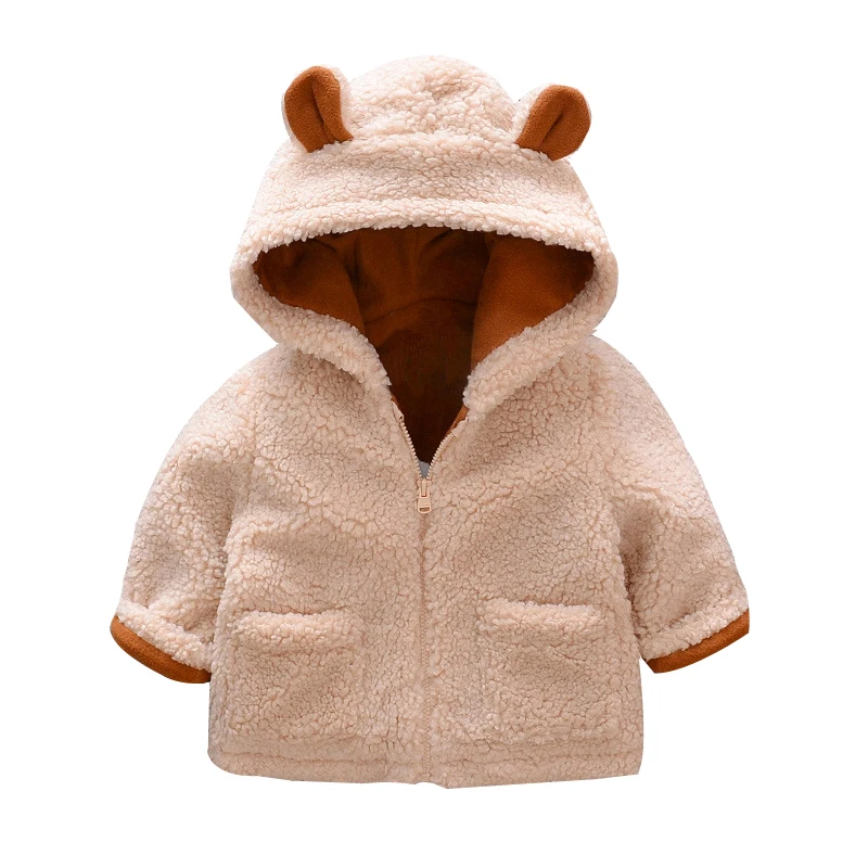 Новая зимняя одежда для маленьких мальчиков детское флисовое плотное пальто из бархата Детские теплые куртки с капюшоном и ушками медведя зимний костюм Детская Верхняя одежда Топы
