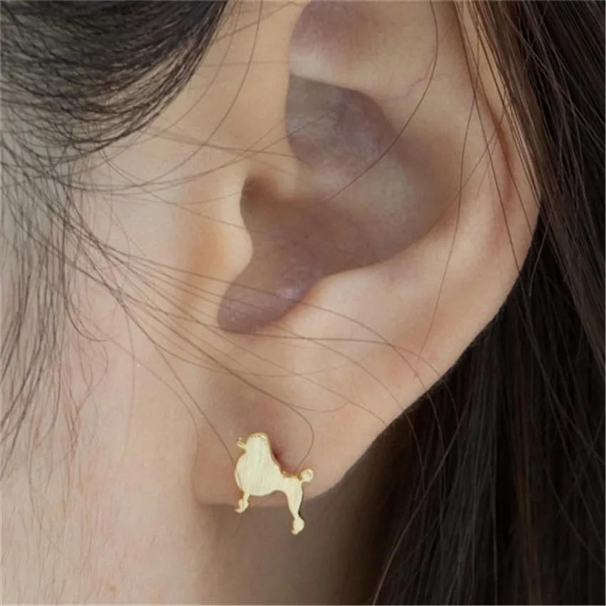 

ACEBFEET Cute Animal Charm Earring Fashion Jewelry Gold Poodle Puppy Dog Stud Earrings For Women Stainless Steel Brincos