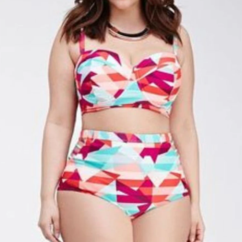 Online Frauen Plus größe 4xl Schwimmen Tragen für hohe taille print bikini set badeanzug badeanzug sexy Helle farben bademode schwimmen