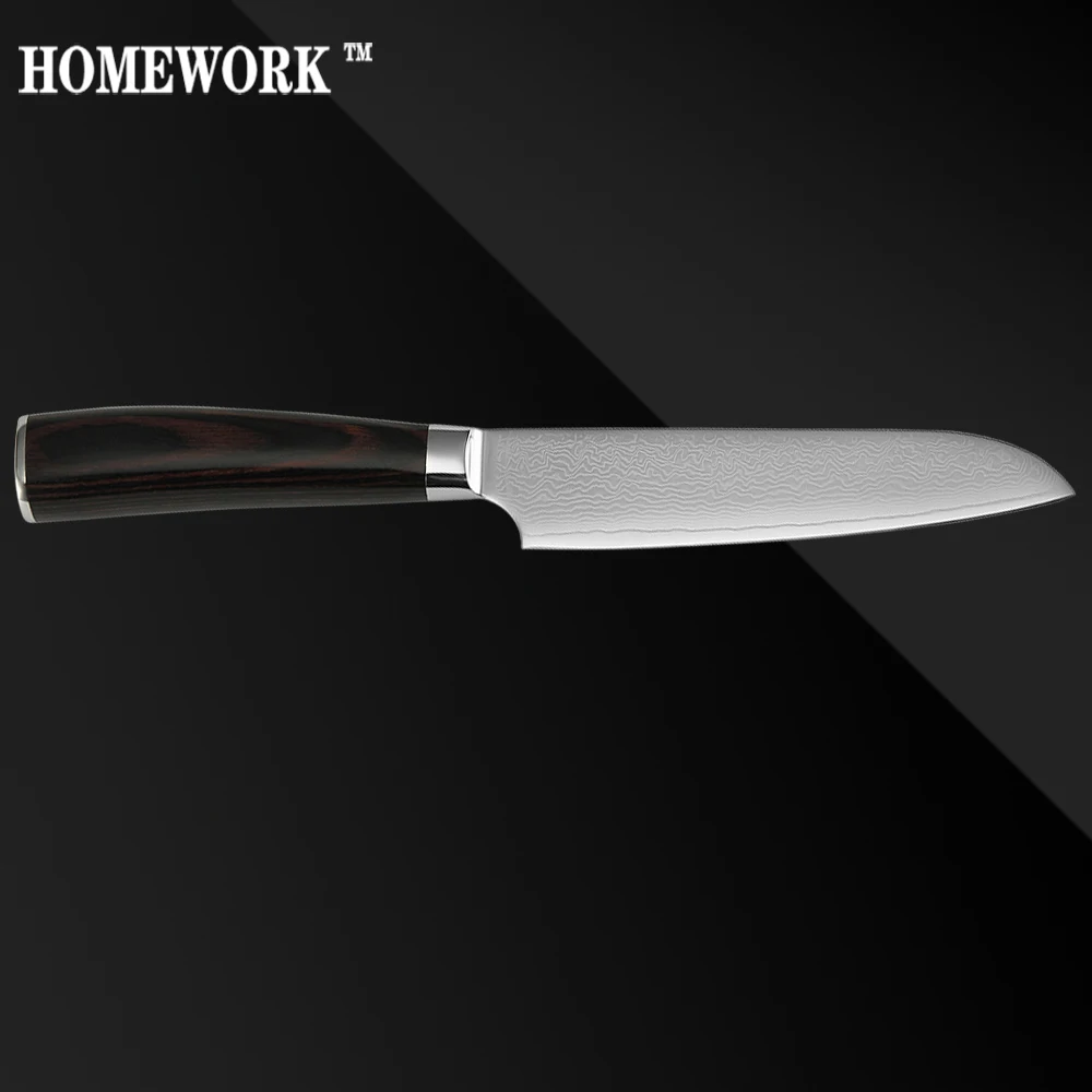 XYJ Brand VG10 Damascus Steel Knife Kitchen Santoku Knife 5 Inch High End Color Wood Handle