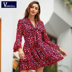 Vangull/винтажное женское платье с леопардовым принтом, платье с бантом и ниспадающими оборками, новинка 2019 года, летнее модное сексуальное