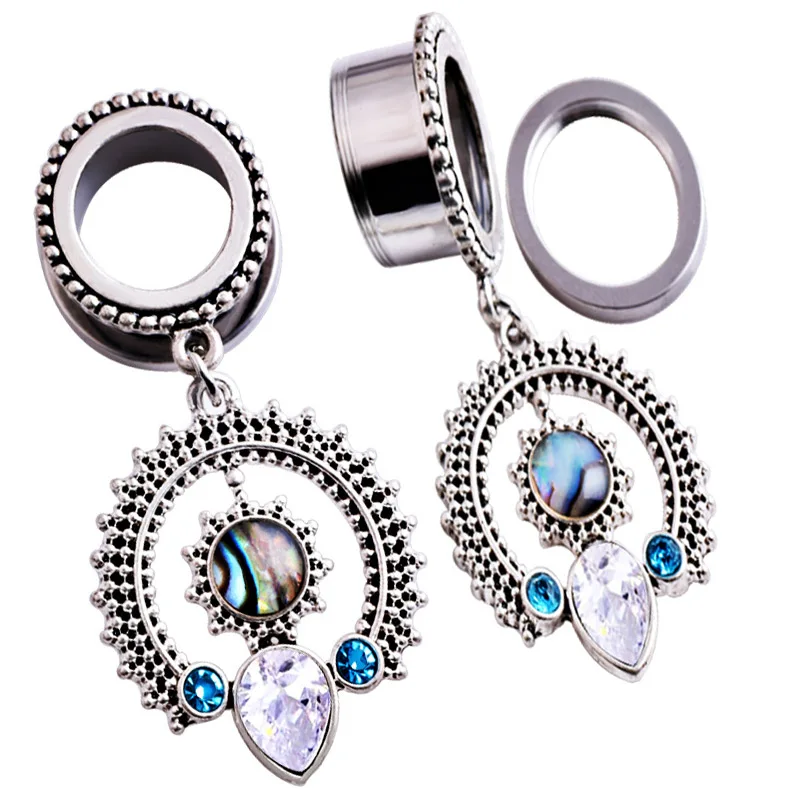 1pcs Stainless Steel Ear Plugs Tunnels 6 24mm Women Earrings Piercings Retro Pendant M23in