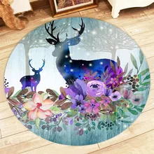 Круглые коврики с оленем и цветами в джунглях для маленьких детей, домашние, для гостиной, фантазийные, большие, мягкие, для спальни, Нескользящие, напольные, дверные коврики