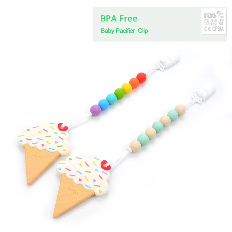 

BPA Free Silicone Ice Cream Teething Chew Pacifier Clip Pendant Teether Toys Silicone Teething Baby Teething Accessory Carrier