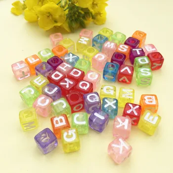 

1900PCs/lot 7*7MM 3D Cube Letters Beads Mixed Colors Transparent Style Assorted A-Z Square Plastic Initial Alphabet Hole Bead