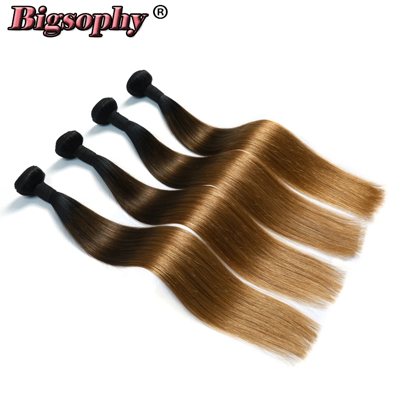 Bigsophy Indian Hair Weave Bundles Straight Hair 4 Bundles Remy Hair Extension Ombre Color 3 Tone 1B/4/27 Can Buy 3/4 Bundles
