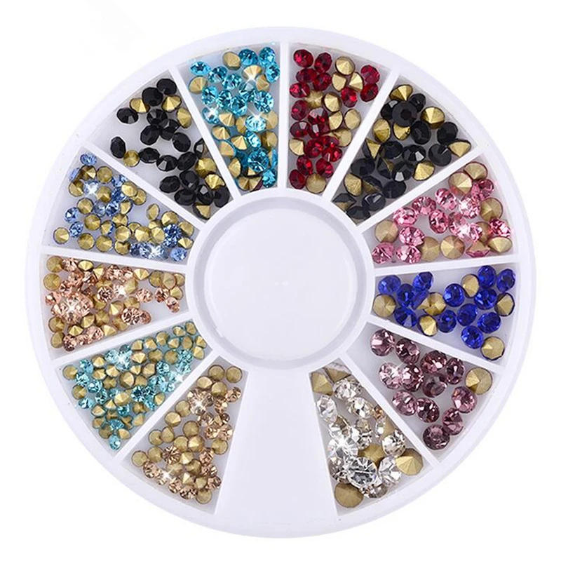 

2mm & 3mm Colorful Cone DIY Wheel 3D Tips Stud Drill Shine Rhinestone Crystal Glitter Acrylic Metal Nail Art Decoration Manicure