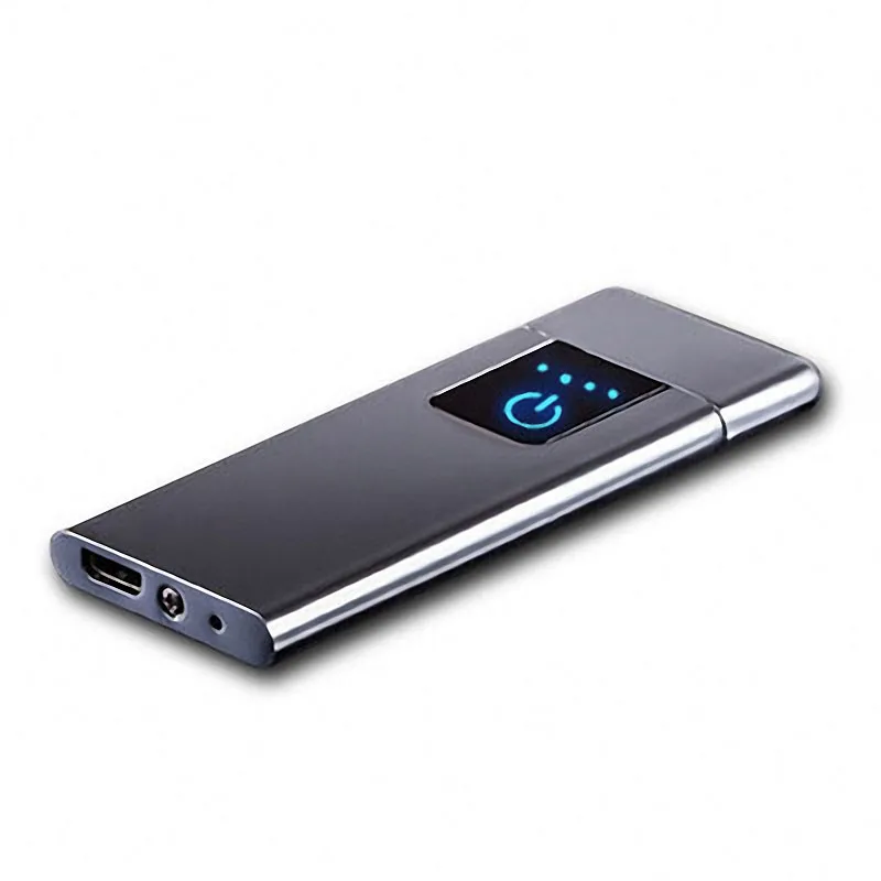 Mrosaa ультра-тонкий датчик отпечатков пальцев сенсорная Зажигалка перезаряжаемая USB металлическая USB зажигалка ветрозащитные беспламенные зажигалки - Цвет: Серебристый