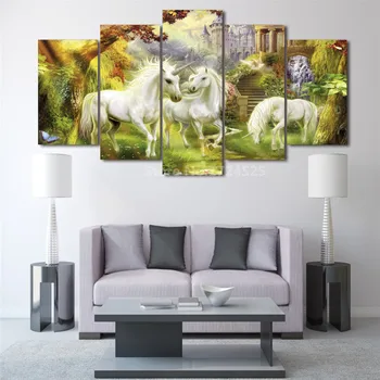 

Unframed 5 Panels Thomas Kinkade Forest Landscape Scenery Group Canvas Painting Wall Art Home Decor For Living Room