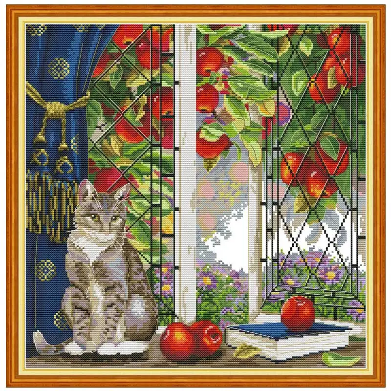 

14/16/18/27/28 Cat on the windowsill counted Cross Stitch Set DIY DMC Chinese Cross-stitch Kit Embroidery Needlework home decor