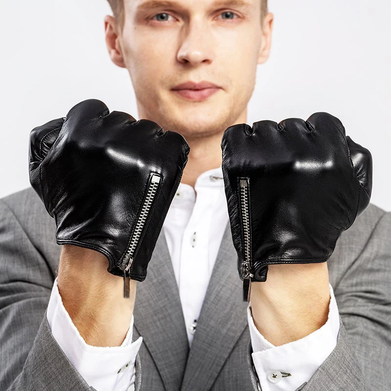 Мужская мода 2019 г. классические короткие с боковой молнией стильные из натуральной итальянской кожи перчатки
