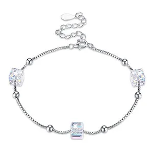 Блестящие браслеты из серебра 925 пробы с квадратным кристаллом Swarovski, женские вечерние браслеты - Цвет камня: White