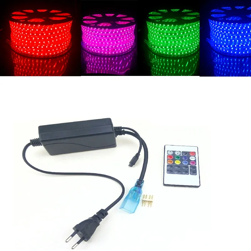 220 Volt LED Strip Lighting RGB Flexible Ruban 5050 60 leds/m with 20 Keys Remote Control Outdoor W - 32868402017