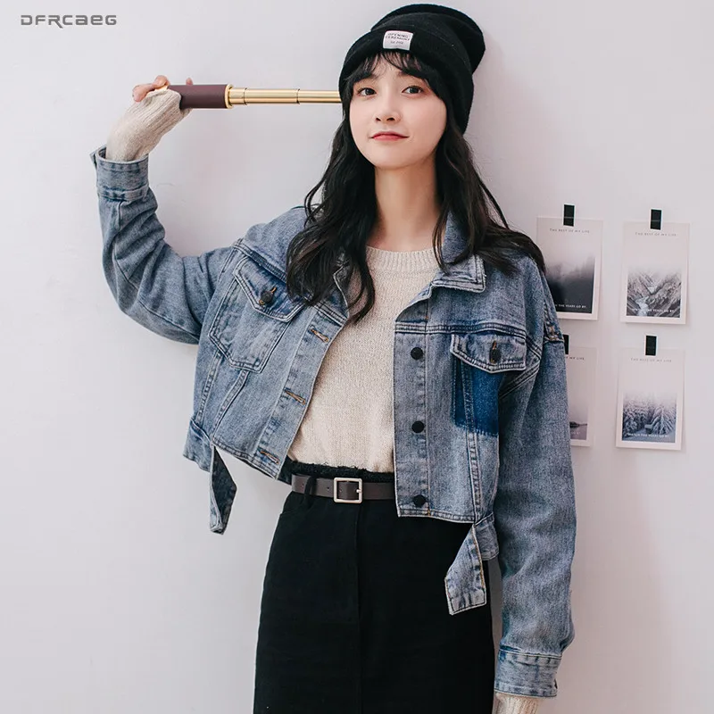 

Patchwork Pockets Oversized Denim Jacket Femme 2019 Spring Loose Basic Outwear Long Sleeve Vintage Jeans Jackets Coat Women