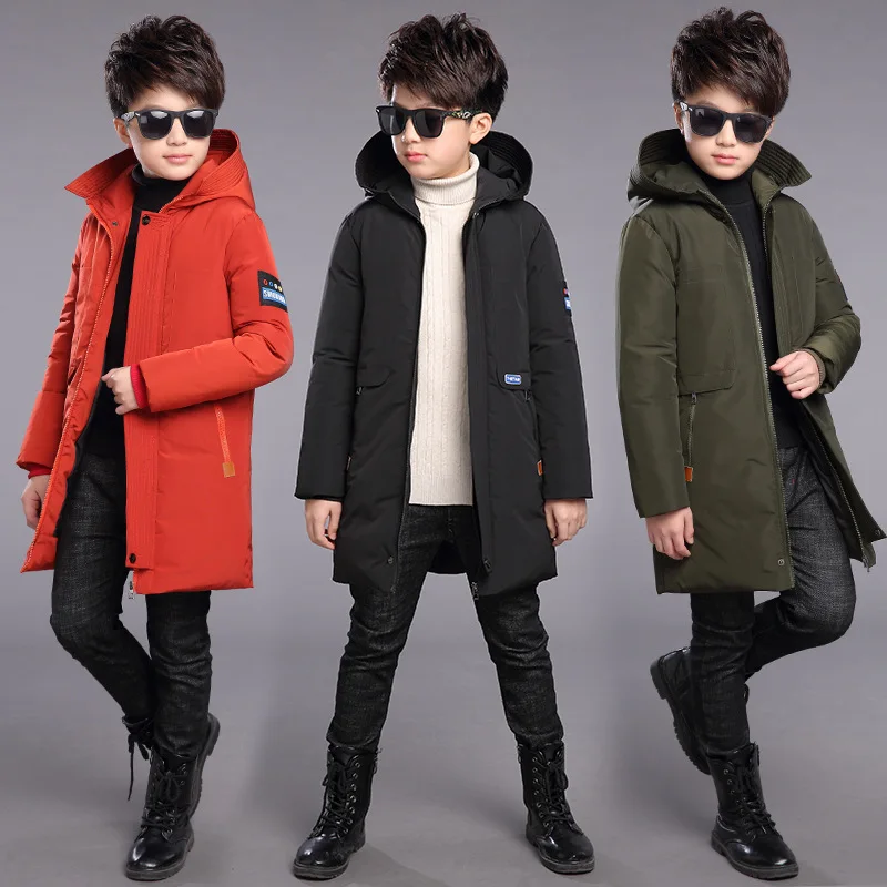 Boy Down Coat Hoodie 2018 Winter Kids Long Down Jackets Korean Style Long Sleeve Cotton Warm Boy Clothes 10 Parka Enfant Garcon