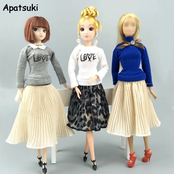 

Fashion Doll Clothes For Barbie Dolls Outfits Elegant Lady Top Blouses Chiffon Pleated Midi Skirt 1/6 Dolls Accessories Kids Toy