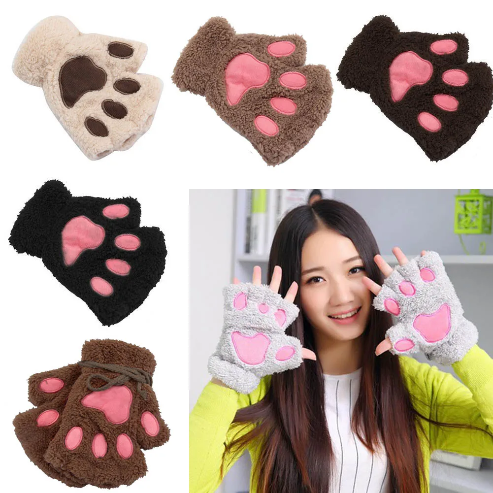 1 Pair Winter Women Ladies Girls Lovely Gloves Plush Warm Mittens Cute