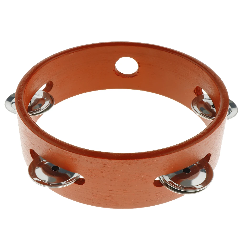Tooyful Finest 6inch Wooden Tambourine Hand Drum Single Row Jingle Bells Handbell for Baby Kid Early Music Educational Toy