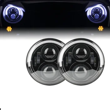 

97-16 For Jeep Wrangler 7" Projector 6500K White Halo Amber Signal Headlights 7" LED Headlights Black With Half Halo Headlamp