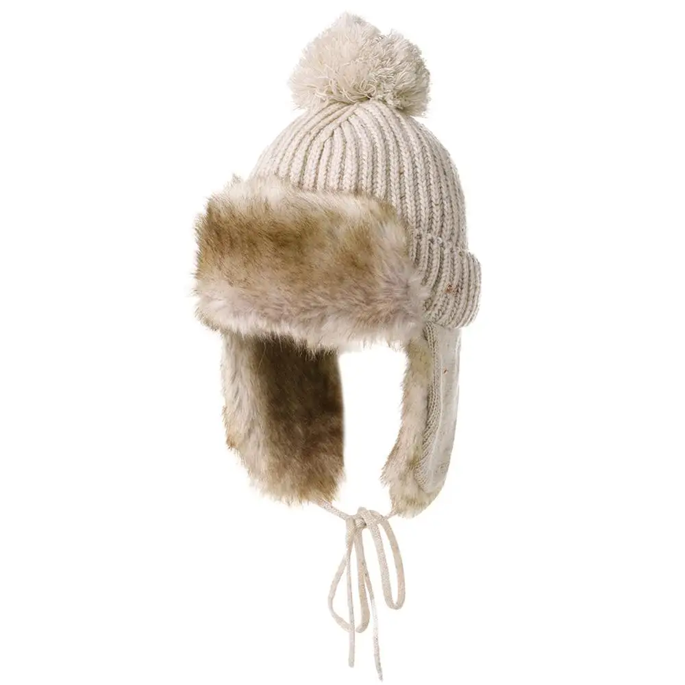 FANCET, зимние шапки-бомберы из искусственного меха для женщин, шапка-ушанка, шерстяная вязаная уличная Лыжная шапка для холодной погоды, теплая шапка-ушанка Unshanka 99725 - Цвет: Beige