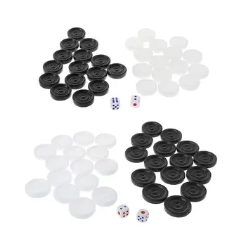 

30pcs Black & White Plastic Backgammon Chess International Draughts Checkers