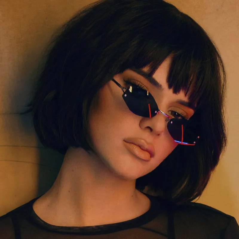 

Kendall and Kylie Rimless Oval Sunglasses women's clear red lens shades tinted sun glasses mens narrow glasses 90's sunglass