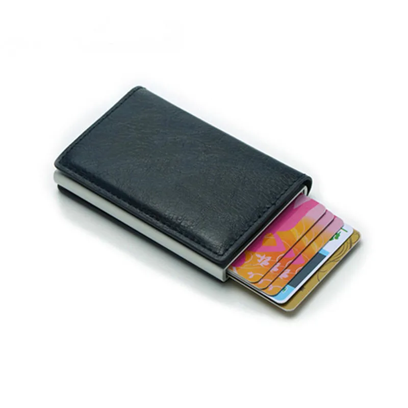 

BISI GORO 2019 Wallet Card Holder Hasp RFID Wallet Aluminum Unisex Metal High Quality Mini Crazy Horse PU Leather Card Wallet