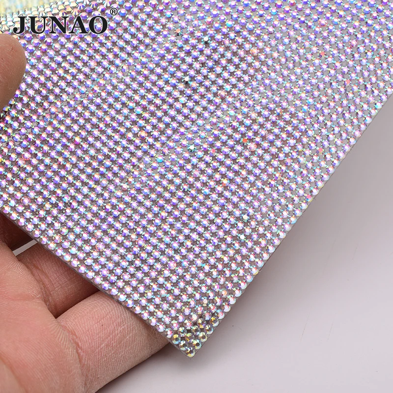 JUNAO 45*150cm Colorful Aluminum Mesh Metal Trim Rhinestone Fabric Sheet  Crystal Appliques for DIY Kendall Dress Bag Making