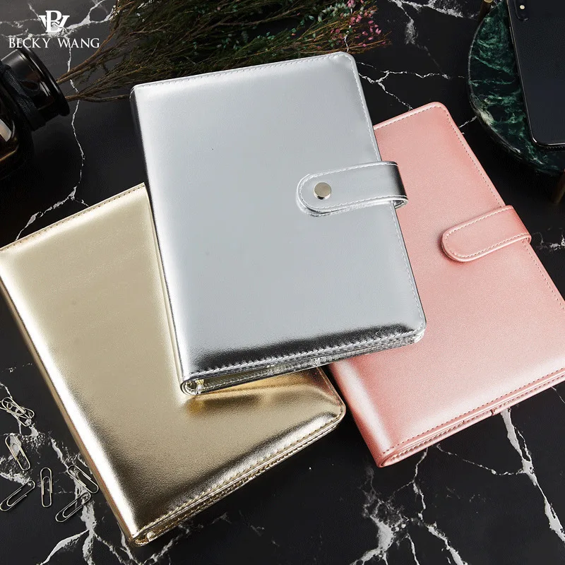 Rose Gold Silver New Notebook A5 Leather Loose-leaf Notepad Time Planner Series  Diary Memo Travel Journal Free Shipping