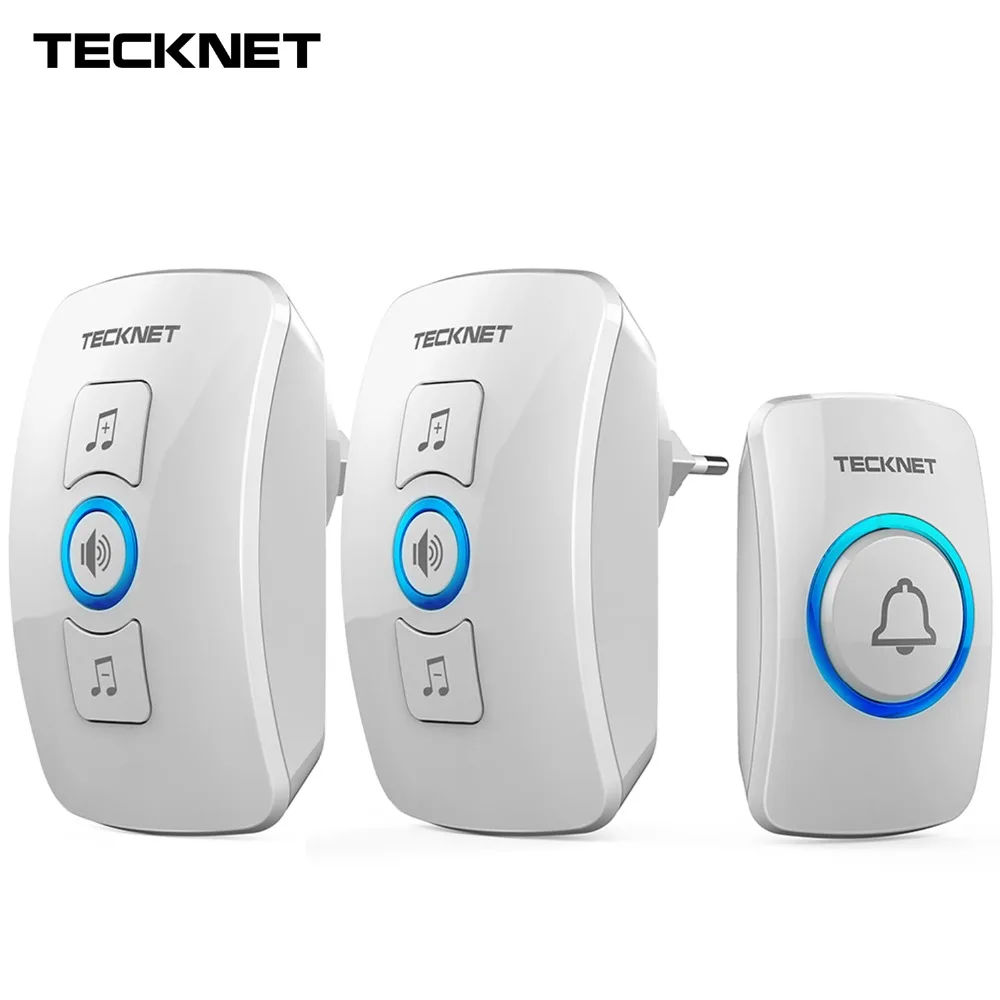 

TeckNet Wireless Doorbell Cordless IP33 Waterproof EU Plug Door Bell with 32 Melodies Chime Tunes Smart Home 250m Range 100-240V
