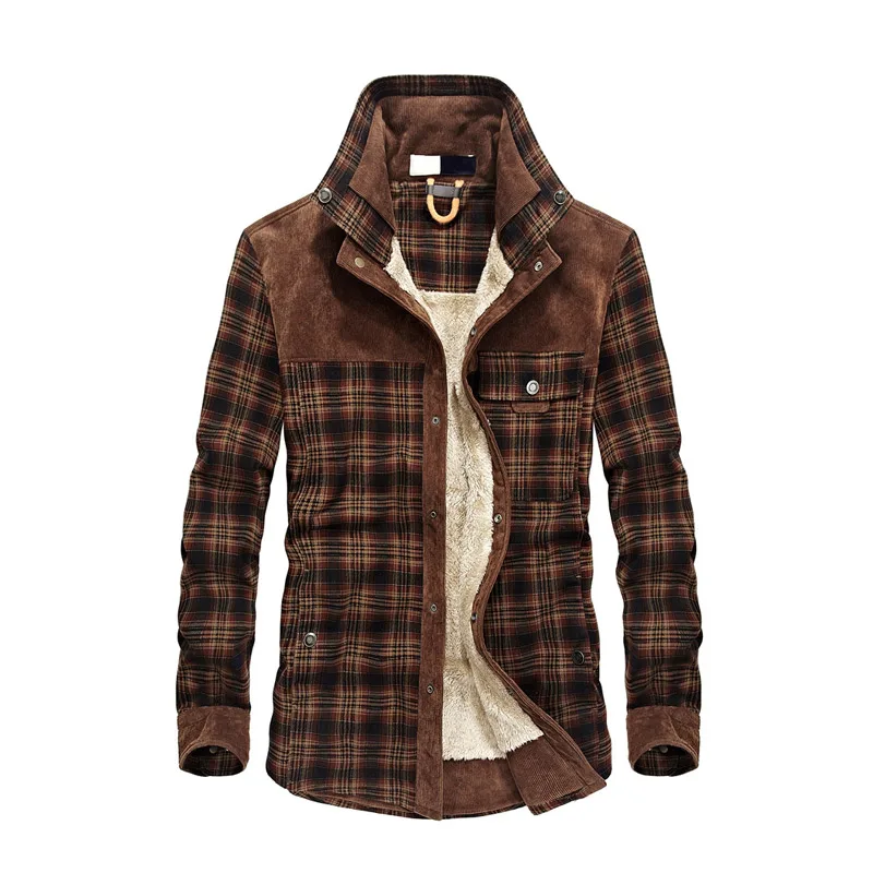 

2019 New Spring Autumn Fleece Men Winter Jacket Plaid Classical Button Jacket M-3XL