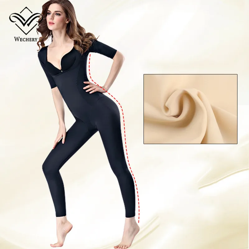 

Wechery New Shaper Women Fajas Plus Size Full Length Long Shapewear Midi Sleeve Girdle Slimming Underwear for Women